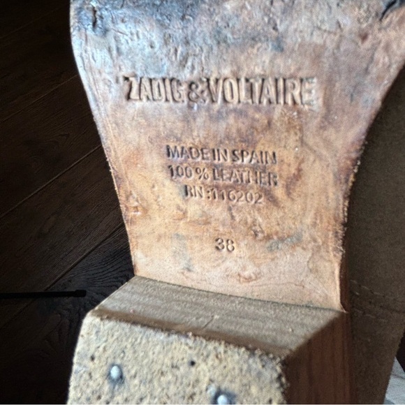 ZADIG & VOLTAIRE Sz 38 Fabric Canvas Suede Stacked Heel Zip Up Ankle Booties - Picture 12 of 14